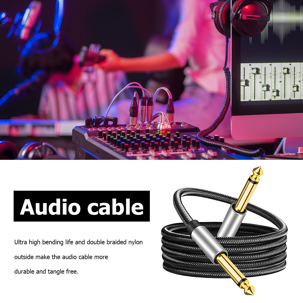 6.35mm Mono Jack Gold-plated 6.35 Male To Male Aux Cord Nylon Braid TRS Connector Low Noise Resistance for Multimedia Speakers